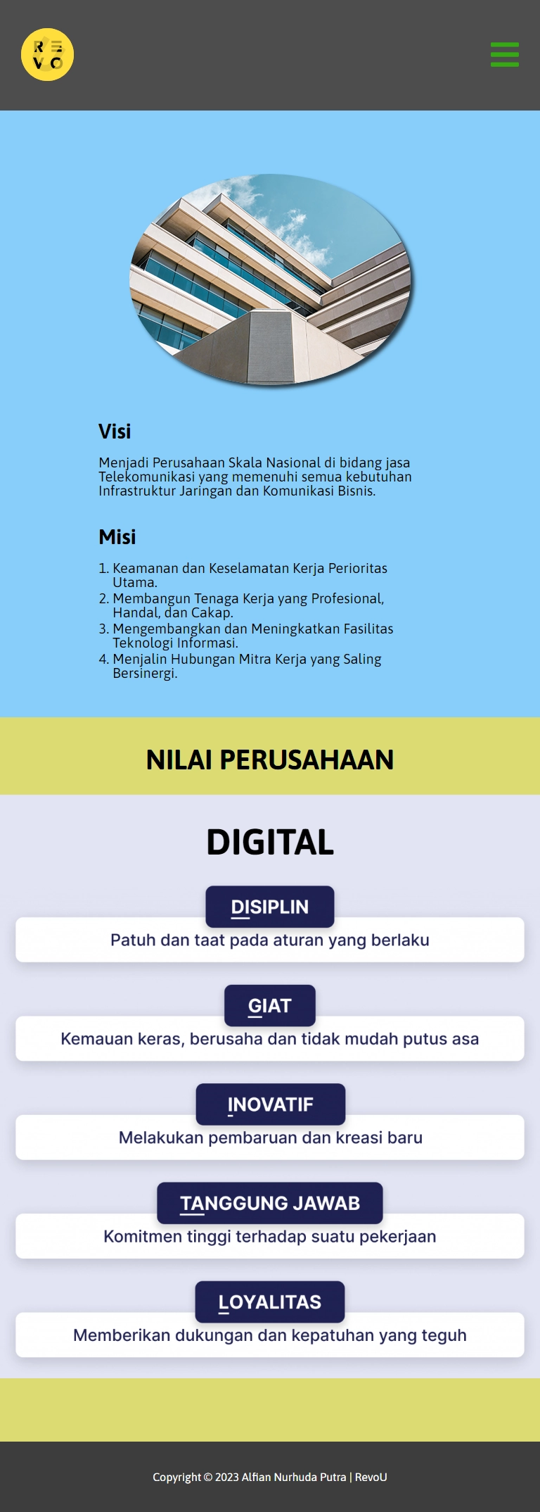 Tablet view for Our Profile Menu