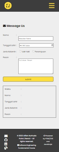 Mobile view for Message Menu